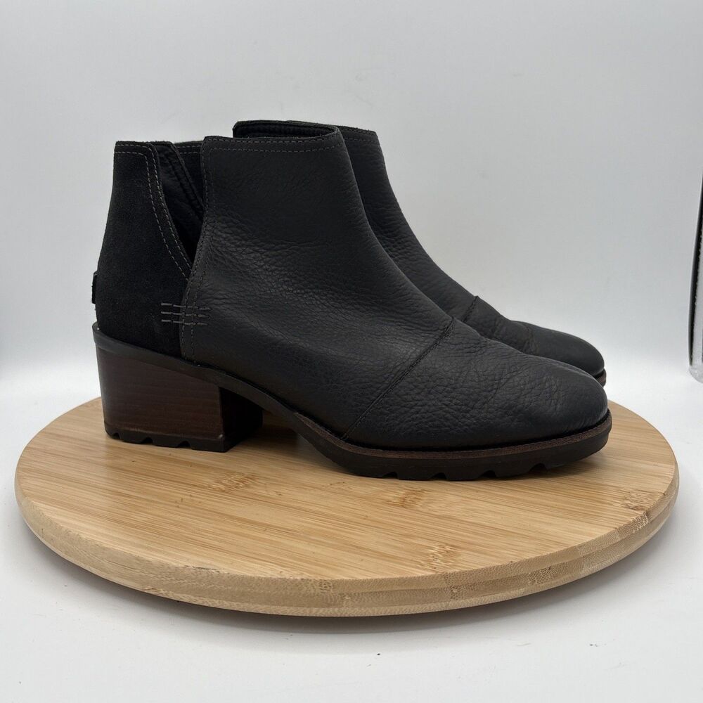 Sorel Cate Cutout Black Leather Waterproof Booties 9.5 Urban Sleek NL3383